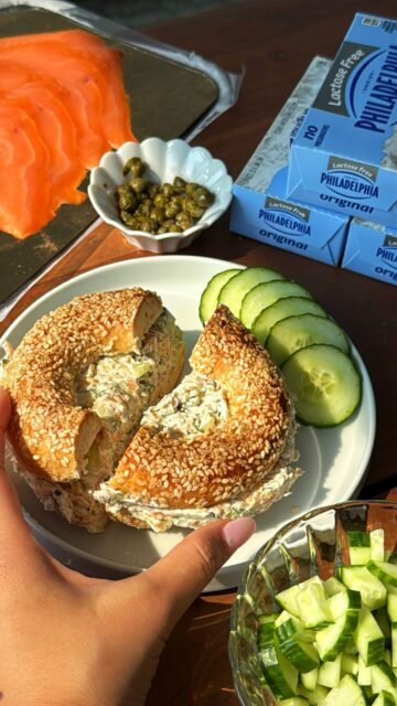 #PhillyPartner | Not @phillycreamchs coming up with a NEW Philadelphia Lactose Free Cream Cheese that helps all the lactose intolerant girlies like me! 🥹I made my favourite smoked salmon dill bagel sandwich using the viral chopped bagel hack, and legit, it’s one of my favorite bagel sandwiches!What recipe will you be making first with this new Philadelphia Lactose Free Cream Cheese? 😋#PhiladelphiaCreamCheese #choppedbagel #foodhack